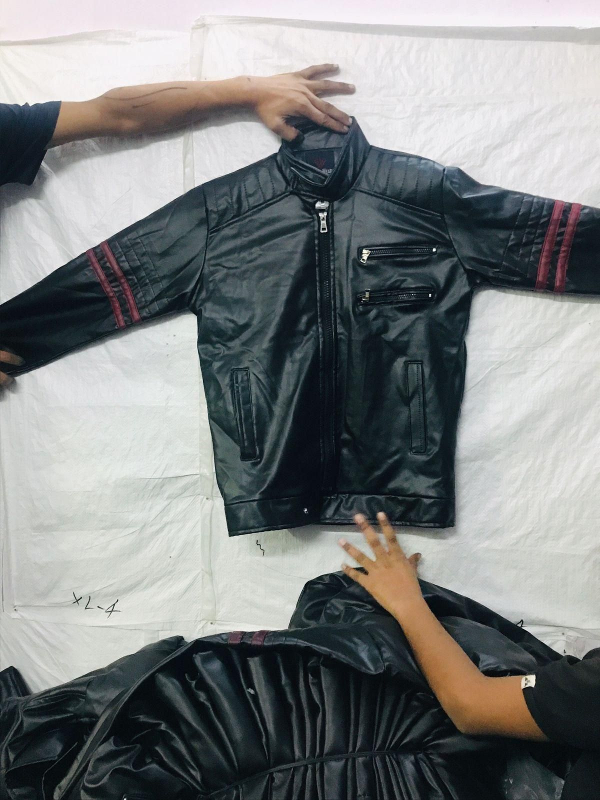 Men's Solid Rexine Leather Black Jacket